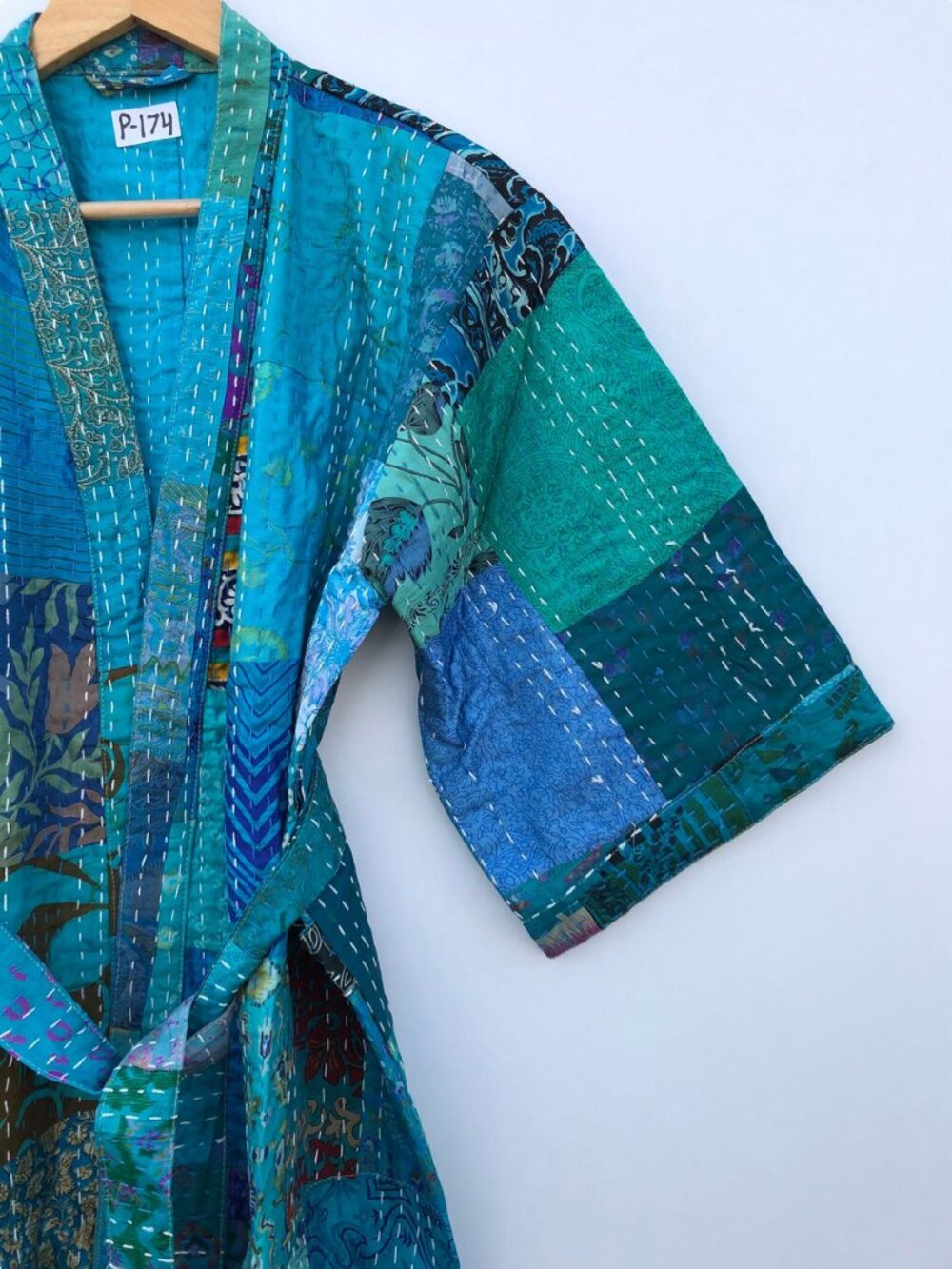 Kantha Kimono Patola Jacket Handmade Jacket Patchwork Kimono Robe - Picture 4 of 16